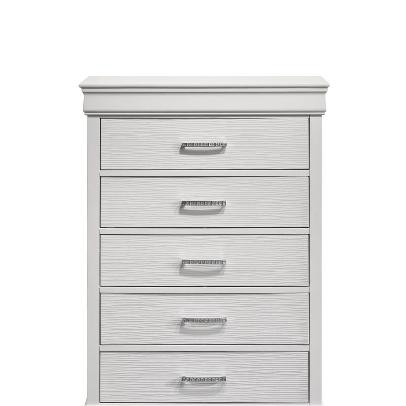 Commode moderne 5 tiroirs en bois, Blanc