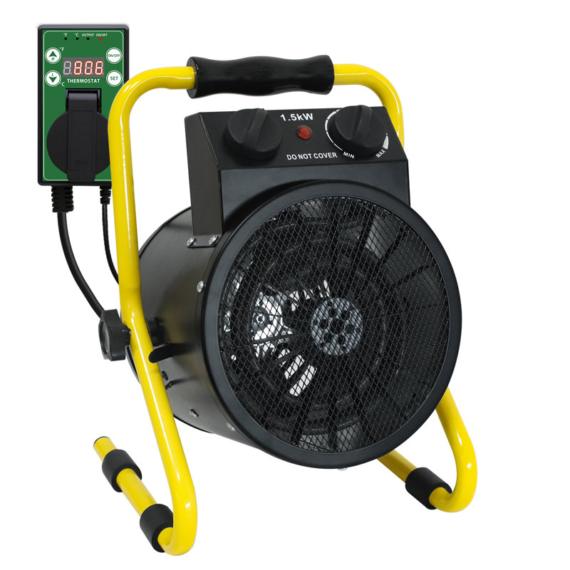 Chaufferette portative électrique avec thermostat réglable, chauffage rapide avec protection contre la surchauffe, chauffage de serre 1500W, chauffage de tente de culture