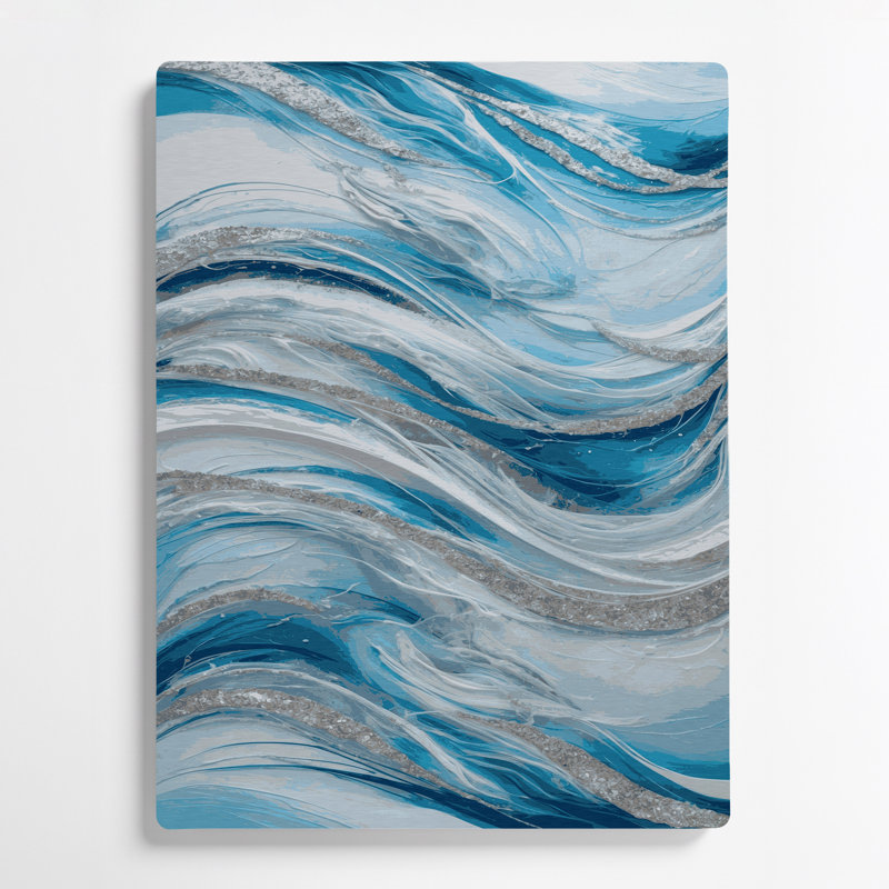 Abstrait paysage 32, art mural en métal bleu, H 16 po x l 20 po