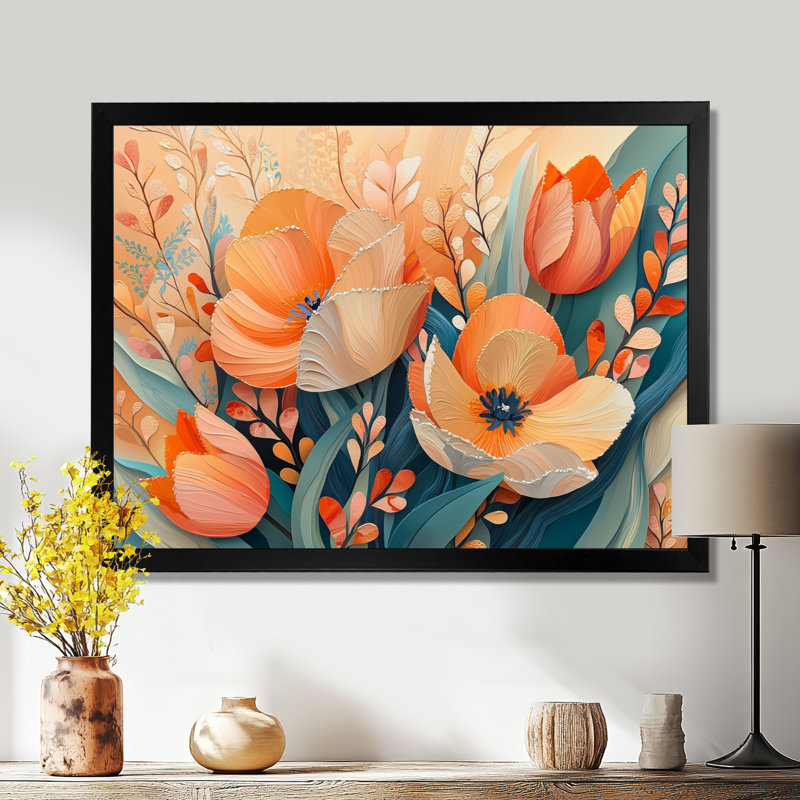 «Pastel Colors of Tulips Dream Fragments II - Abstract Botanicals», art mural, H 30 po x l 40 po, Noir, noir, noir, noir