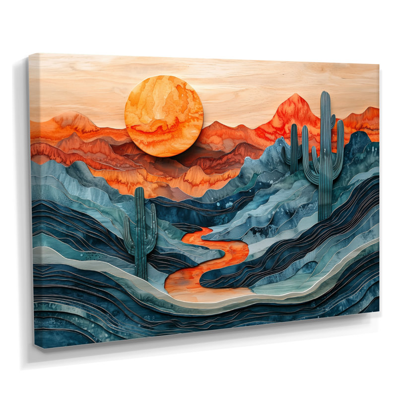 Giovana cactus désert sur un plateau en bois diapositive IV - désert, art mural, H 30 po x l 40 po, Toile tendue