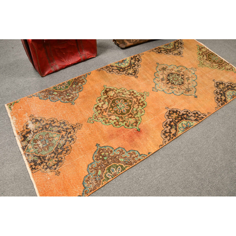 Tapis turc Oushak rétro orange vif parfait pour le bureau ou la chambre à coucher comme tapis de sol organique