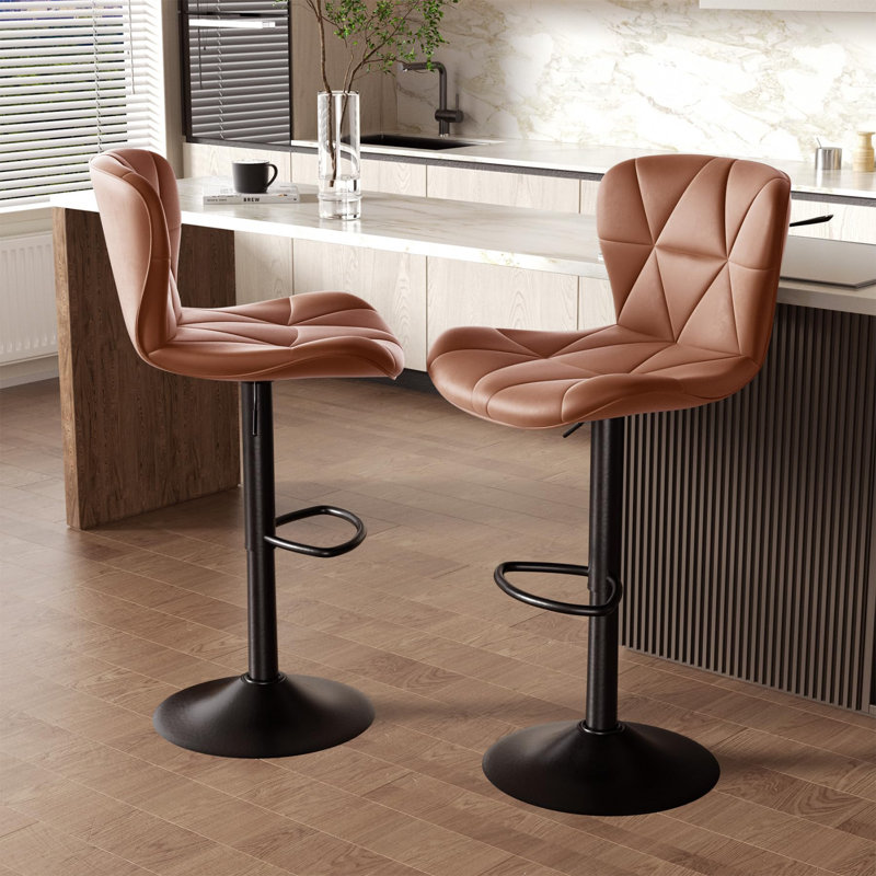 Modern Diamond - Pattern Adjustable Bar Stools, Brown