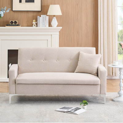 Canapé double confortable de 57 pouces: avec fonction de rangement intégré, il convient aux salons, aux appartements et aux bureaux à domicile, et peut également jouer avec l'esthétique pratique dans les petits espaces, beige