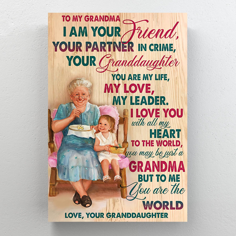«Grandmother And Granddaughter Knitting To My Grandma», reproduction d'art graphique sur toile tendue 1 pièce