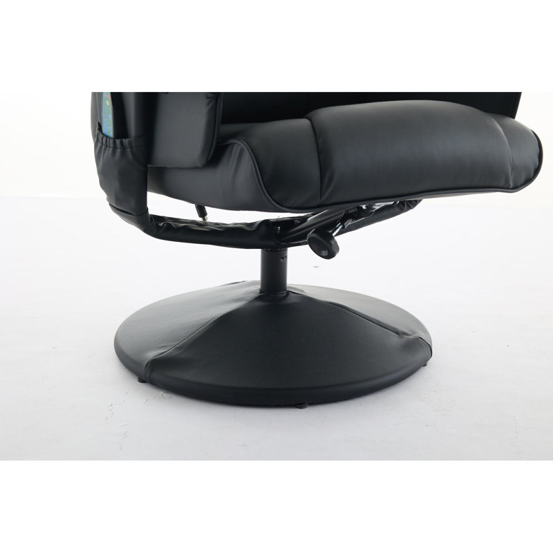 Fauteuil inclinable de massage avec repose-pieds, fauteuil inclinable pivotant à 360 ° en cuir PU avec base enveloppée, massage par vibration à 5 points, siège chauffant et dossier réglable à 140 °