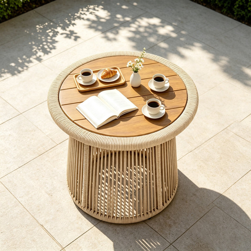 Acacia Solid Wood Outdoor Side Table , 21.65 " W 21.65 " D, Natural