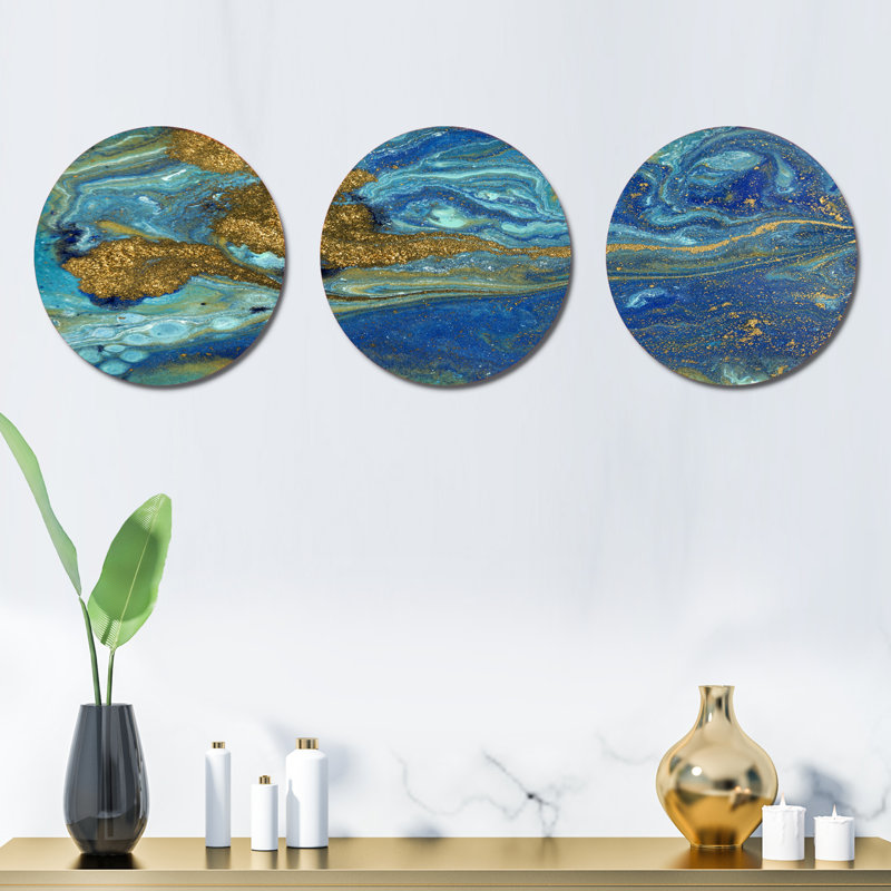 Ensemble de 3 décorations murales en marbre Agate Ripples I