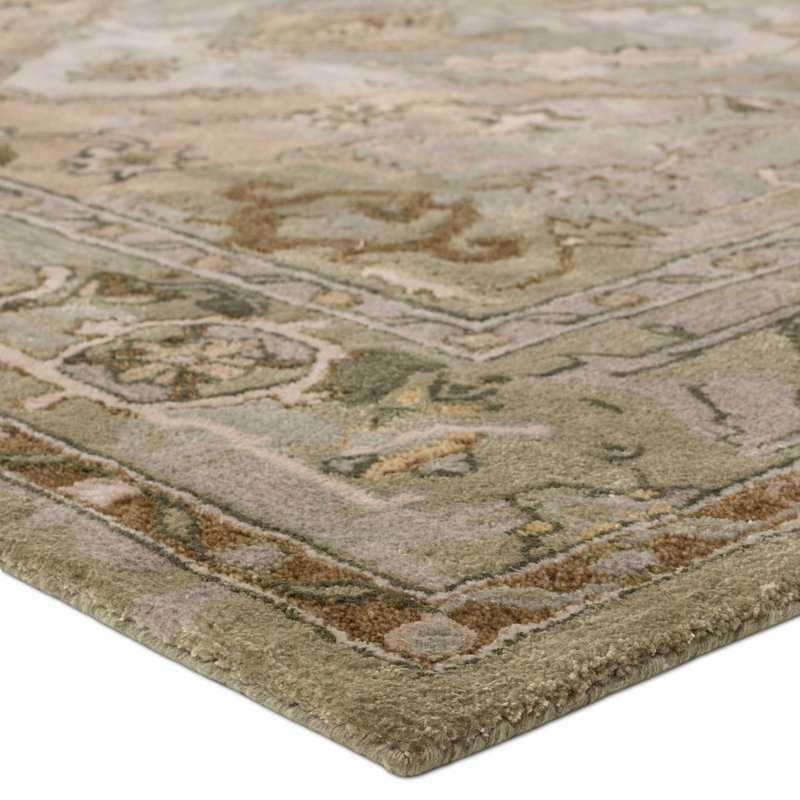 Tapis vert / taupe fait à la main avec médaillon Jaipur Living Raisa (nuance de 18 po)