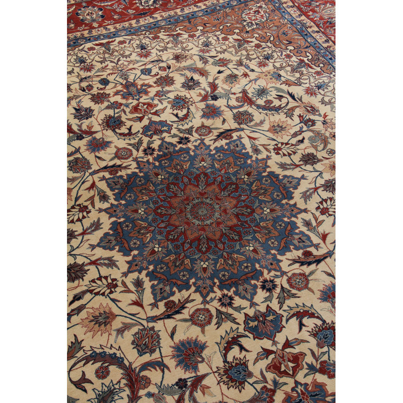 Handmade Red and Beige Wool Medallion Rectangular Area Rug
