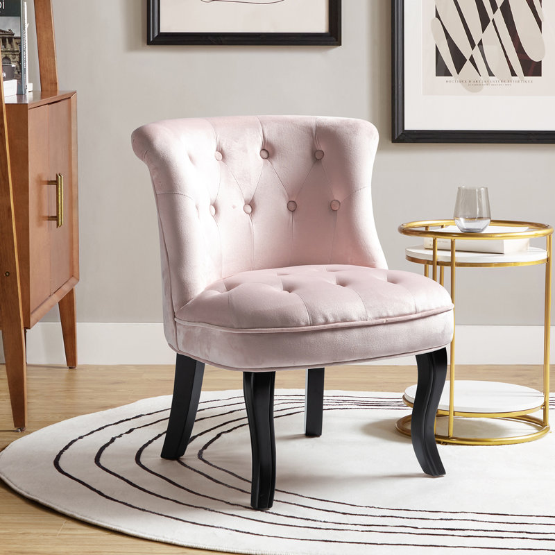 Chaise d'appoint à oreilles rembourrée en velours Grenier, Velours rose