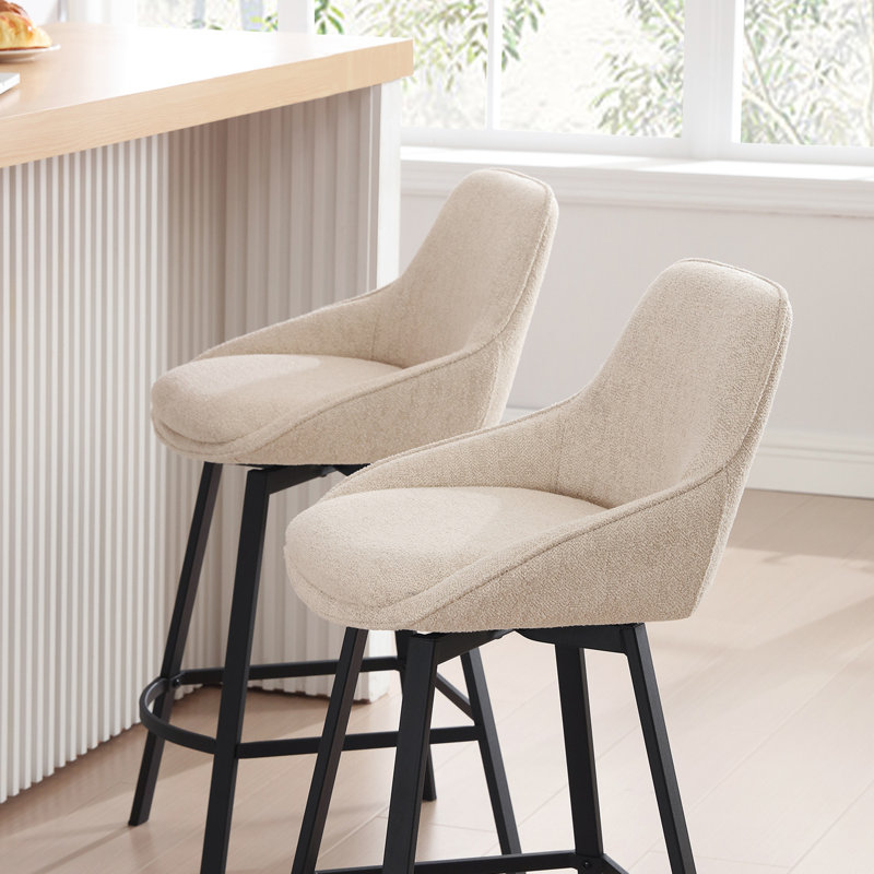 Tabouret de comptoir pivotant de 25,6 po avec structure en métal Absalom, Beige, 3