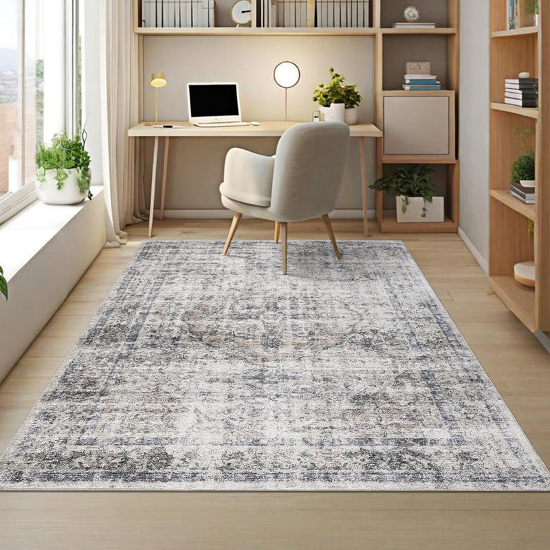 Machine Washable Rug with Rubber Backing for Living Room Oriental Non-Slip Area Rug Easy-Cleaning Vintage Floor Carpet for Bedroom Dining Room Office Playroom Nursery