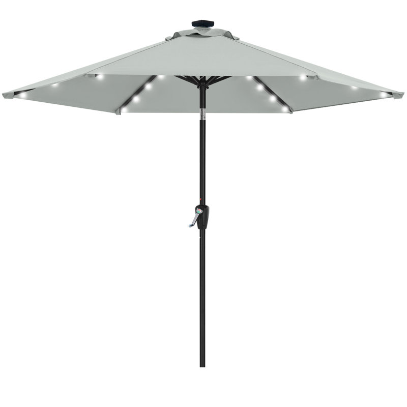 Parasol de marché solaire à DEL Cutshall avec inclinaison et relevage à manivelle, Gris clair, 7.5'