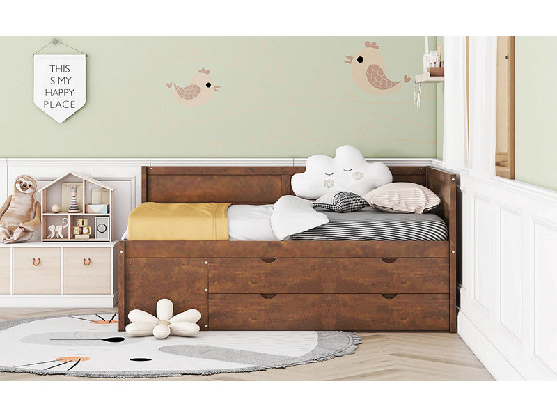 Daybed With Drawers And Shelves, Walnut, Full/Double