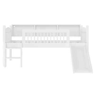 Lit mezzanine avec tablettes de rangement, lit en bois avec lumières DEL et garde-corps, cadre de lit pour économiser de l'espace