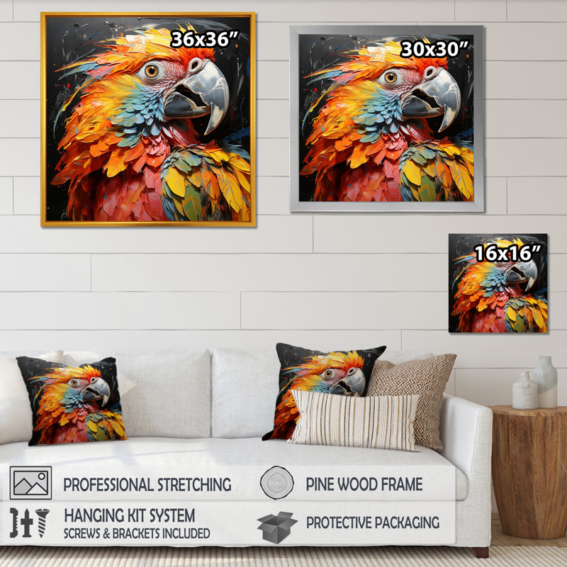 Reproduction d'art sur toile perroquet jaune, tempête tropicale I, Cadre simple argenté, H 16 po x l 16 po