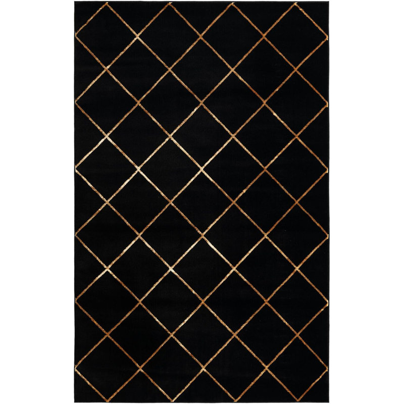 Étowah contemporain noir et doré, Rectangle 5 pi 3 po x 8 pi
