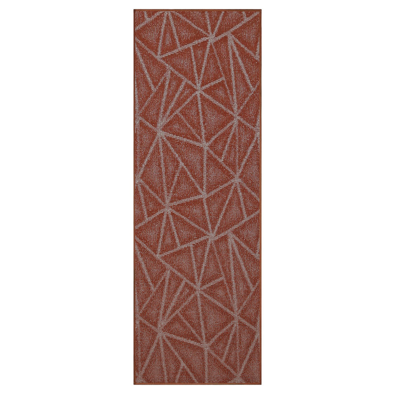 Tapis géométrique rouge mort cadu, Tapis de couloir 5 pi x 12 pi