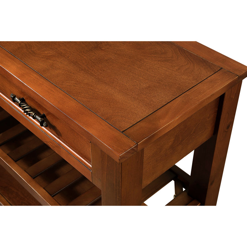 Console brune avec 2 tiroirs et tablettes de rangement, buffet en bois massif de style Mid-Century pour le salon, la cuisine, le vestibule