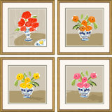 Red Vase, Orange Bowl, Yellow Bowl & Pink Bowl Print by Dana Gibson