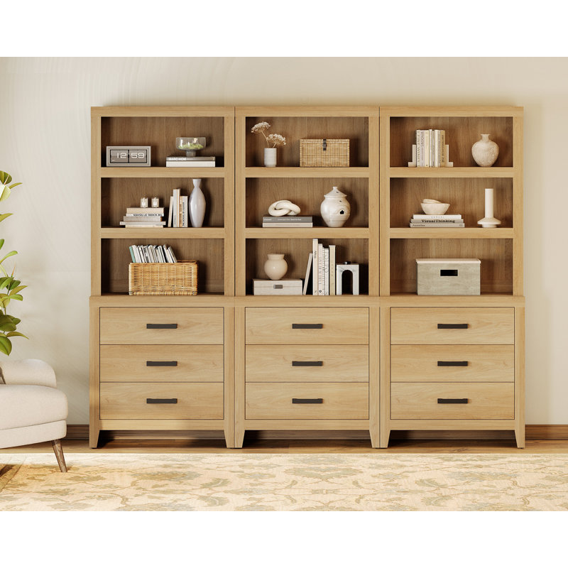 Large Bookshelves With Drawers, 74" Tall Bookcase Combo With 9 Shelves & 9 Drawers, Farmhouse Wood Bookshelves For Living Room, Home Office, Library, Brown