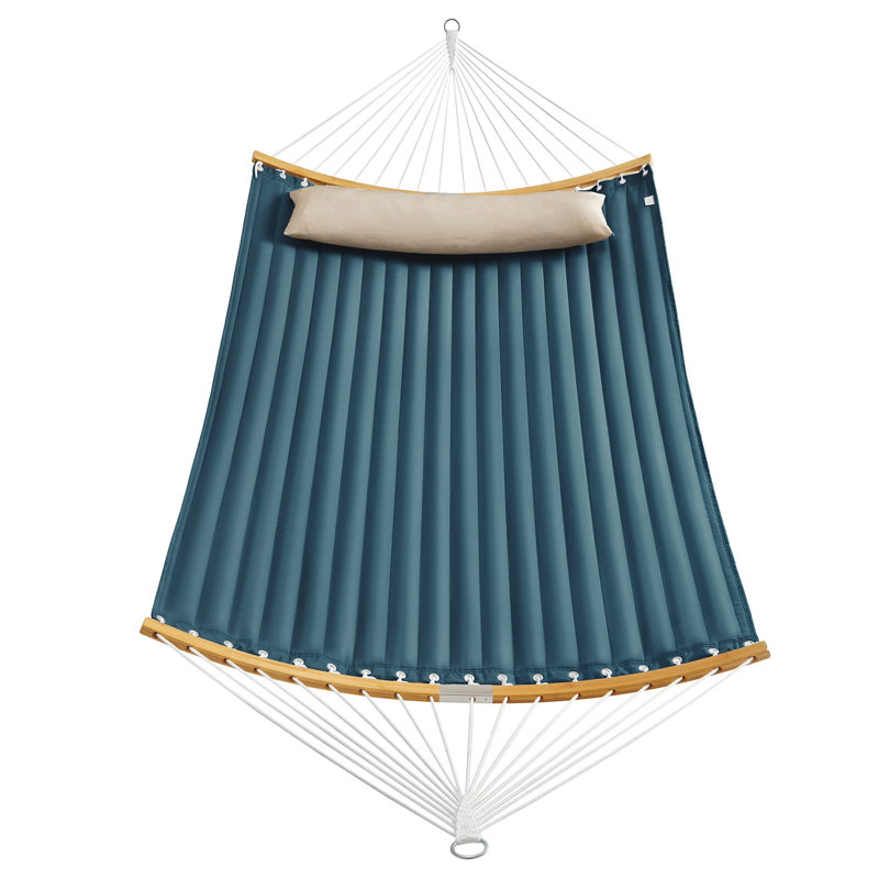 Upholstered outdoor hammock with separable bamboo poles, Blue/Beige