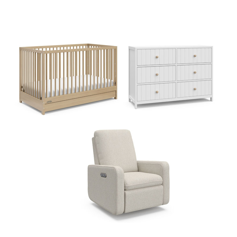 Ensemble de chambre de bébé convertible 5 en 1 avec tiroir, commode 6 tiroirs et fauteuil inclinable électrique Teddi