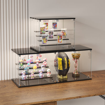 Glass Display Case With Dimming Rgb Lights, 4-Tier Shelves