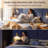 Luxurious Upholstered King Platform Bed With 2 Adjustable LED Lights And 2 Bedside Tables,Velvet Tufted Headboard,No Box Spring Needed,Blue-876032730-876032708