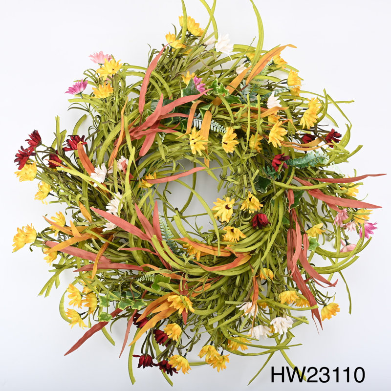 26" Faux Daisy Fall Front Door Wreath for Thanksgiving Day