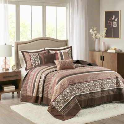 Ensemble de courtepointe réversible brodée jacquard 5 pièces rouge King/Cal King