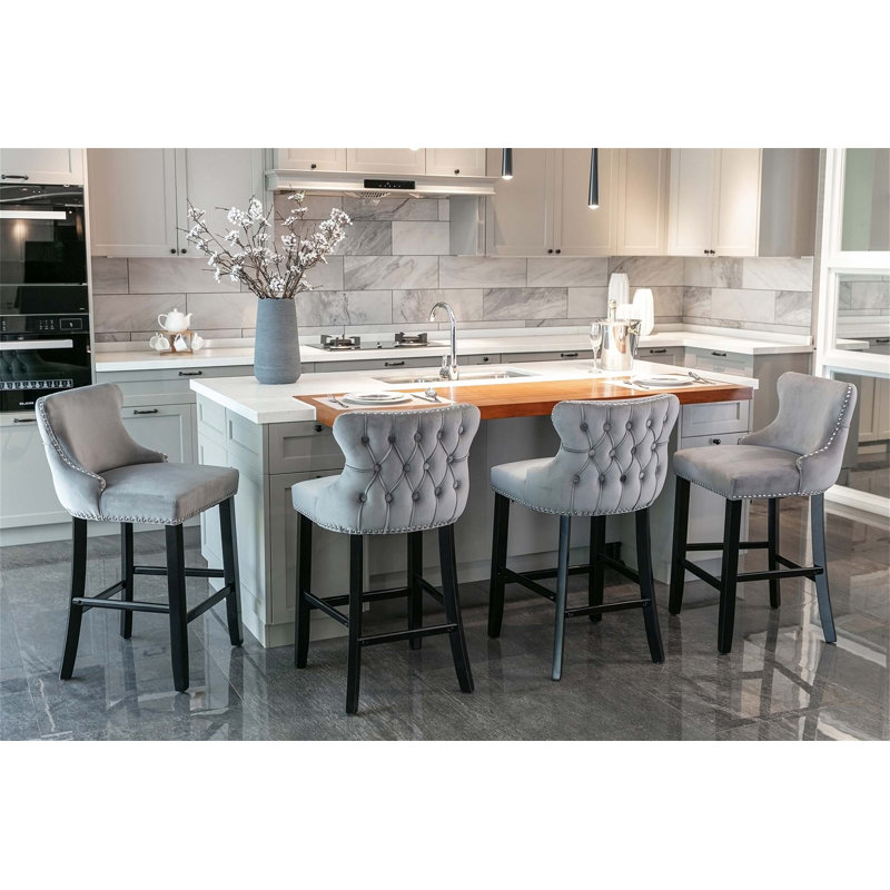 Tabouret de comptoir rembourré 26,70 po Tevy, Gris, 2