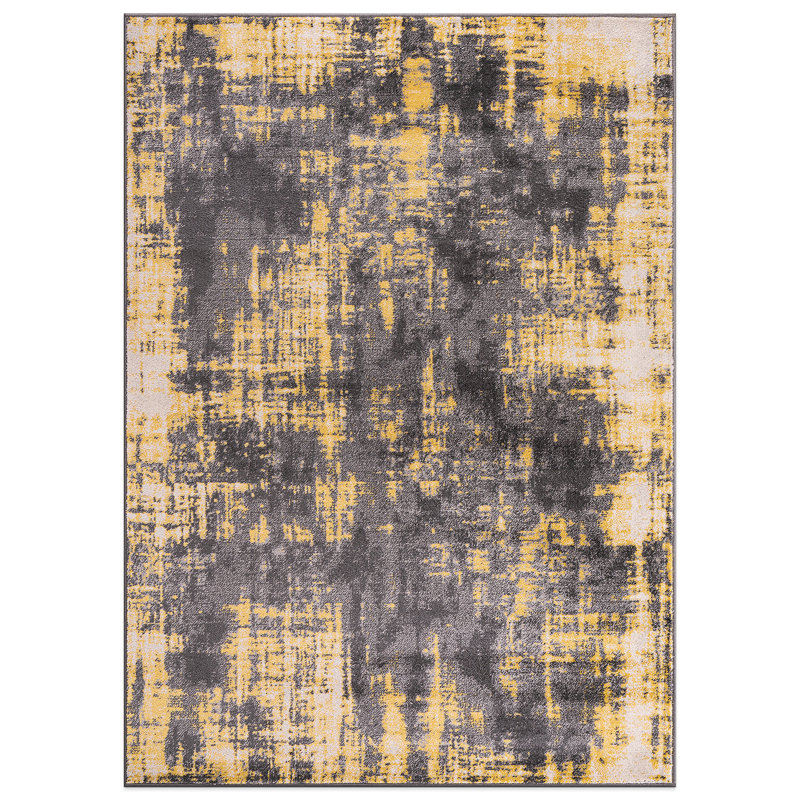 Malica Abstract Yellow/Ivory/Gray Area Rug, Rectangle 5' x 7'