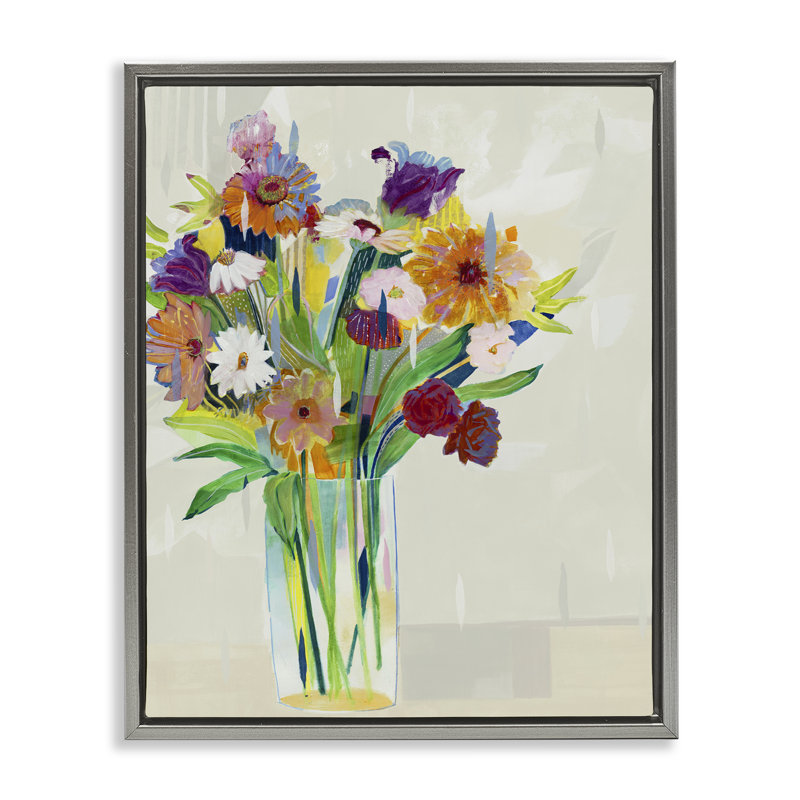 Cadre flottant dans un vase Bright Flower Assortment, design par Jill Martin, Cadre flottant gris lustré, H 31 po x l 25 po