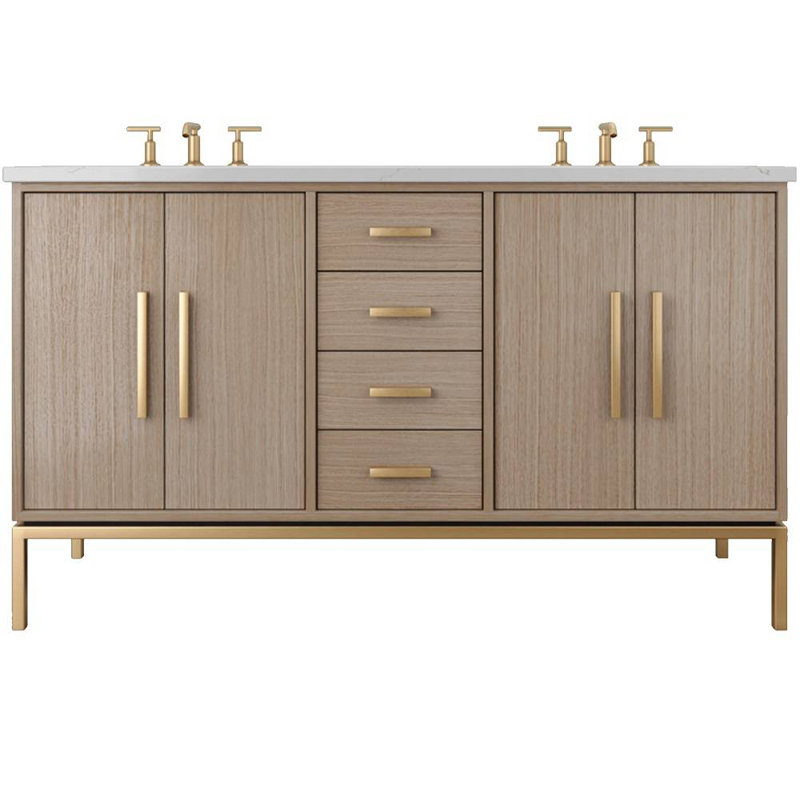 Rift White Oak Double Bath Vanity, Natural Weathered, 72", Satin Gold