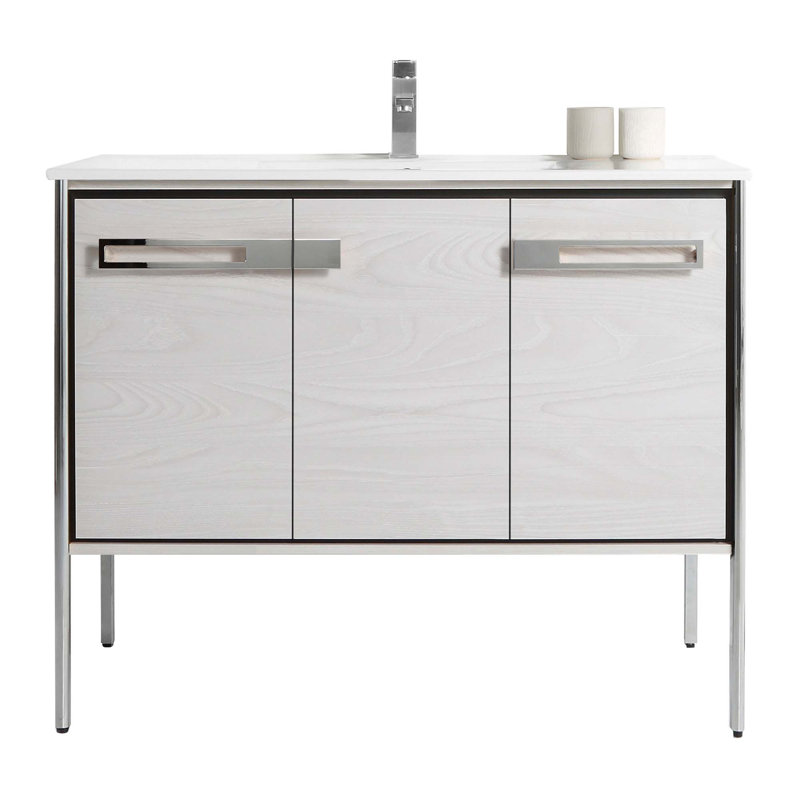 Meuble-lavabo simple 42 po, Chrome poli, Chêne gris doux