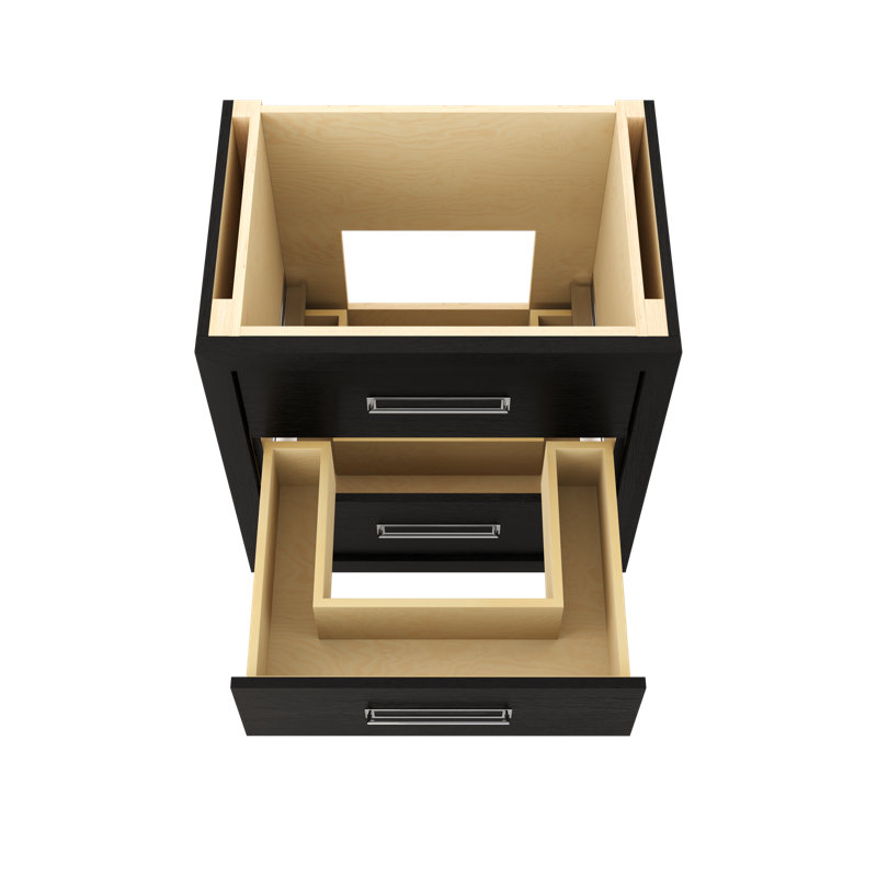 Avalon Three-Drawer Single Bath Vanity, 30", Classic Black, Polished Chrome