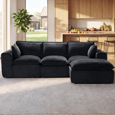 108" Modular L-Shaped Sectional Sofa, 4-Seater Chenille Cloud Couch with Movable Ottoman, No Assembly Required, Living Room Sofa