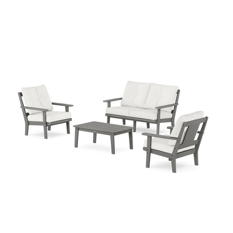 Ensemble de conversation à assise profonde et causeuse 4 pièces Prairie, Microfibre Natural Linen Revolution®, Gris ardoise