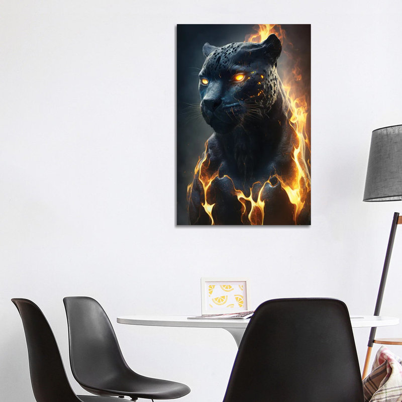Black Panther Flames by Zenja Gammer - No Frame Gallery-Wrapped Canvas Giclée on Canvas, 101.6cm H x 66.04cm W