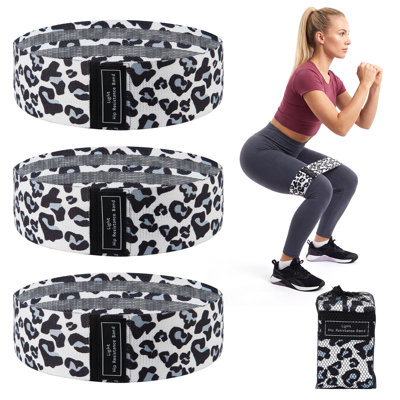 6-Pack Fabric Resistance Bands for Strength Training – Heavy/Medium/Light Booty Loops – Non-Slip, Durable, Full-Body Fitness for Women & Men, Gray Leopard Print