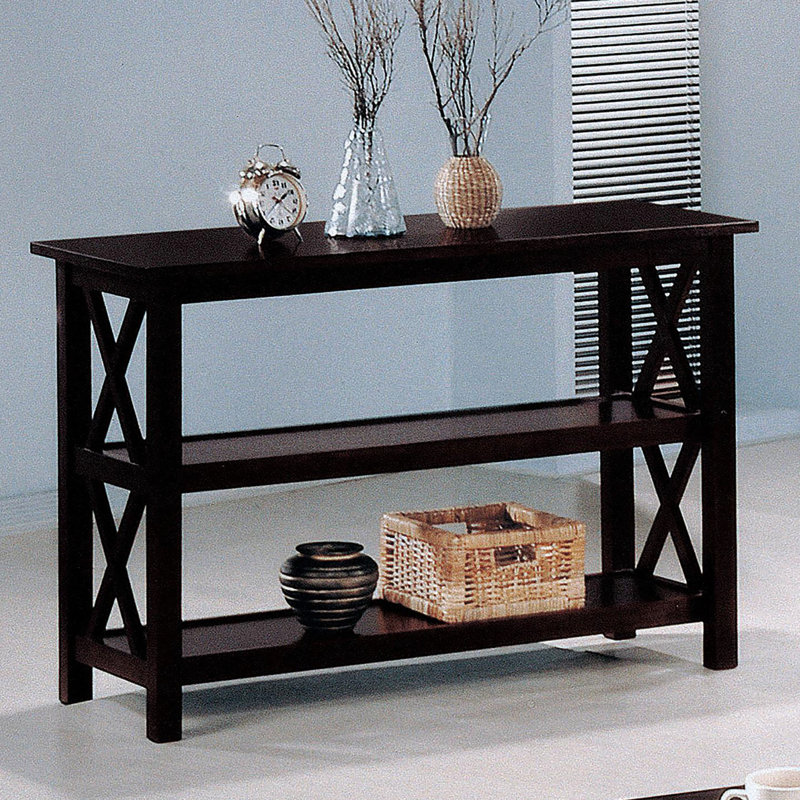 Table rectangulaire transitionnelle à 2 tablettes avec 2 tablettes de rangement, ajoute du style à la pièce
