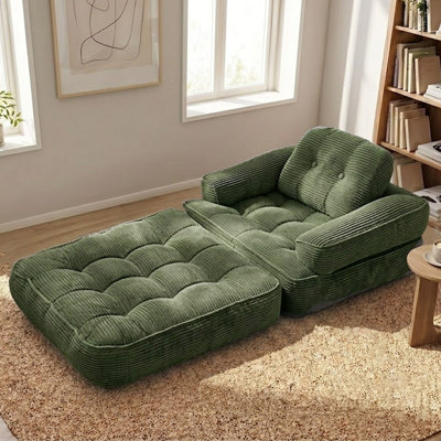 Pouf en velours côtelé sans os de 90 cm, méridienne convertible 2 en 1 avec coussin