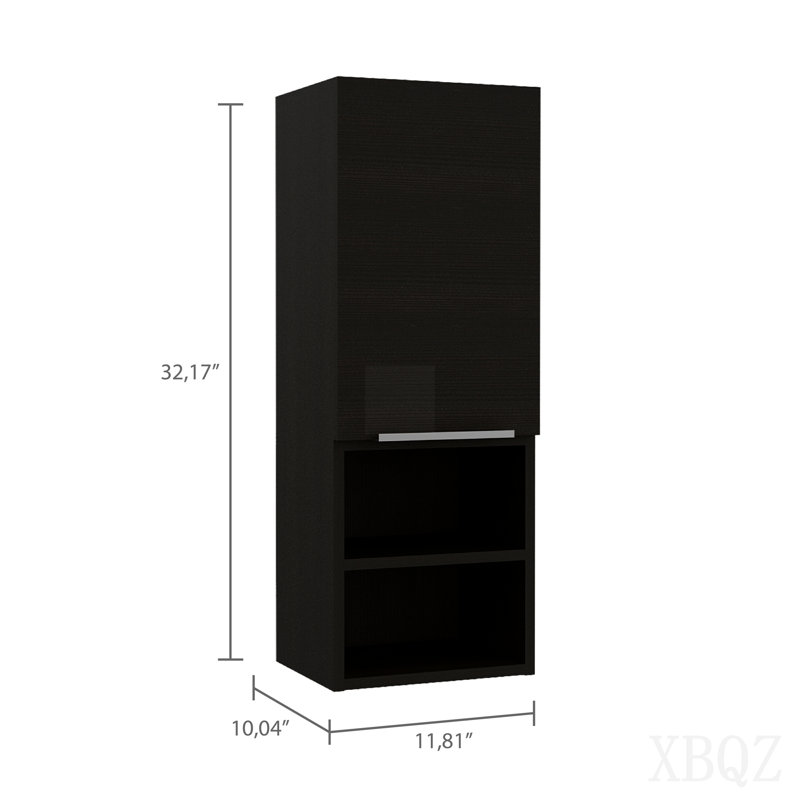 Armoire de salle de bain, deux tablettes intérieures, deux tablettes extérieures, armoire à une porte - noir, Black