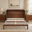 Grand lit escamotable, armoire-lit en bois de pin avec centrale électrique et panneau de décoration en rotin