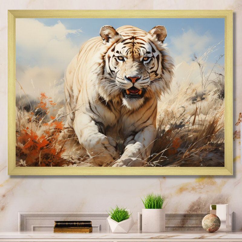 «White Tiger On Rolling Grassland I», reproduction d'art sur toile, H 30 po x l 40 po x P 1,5 po