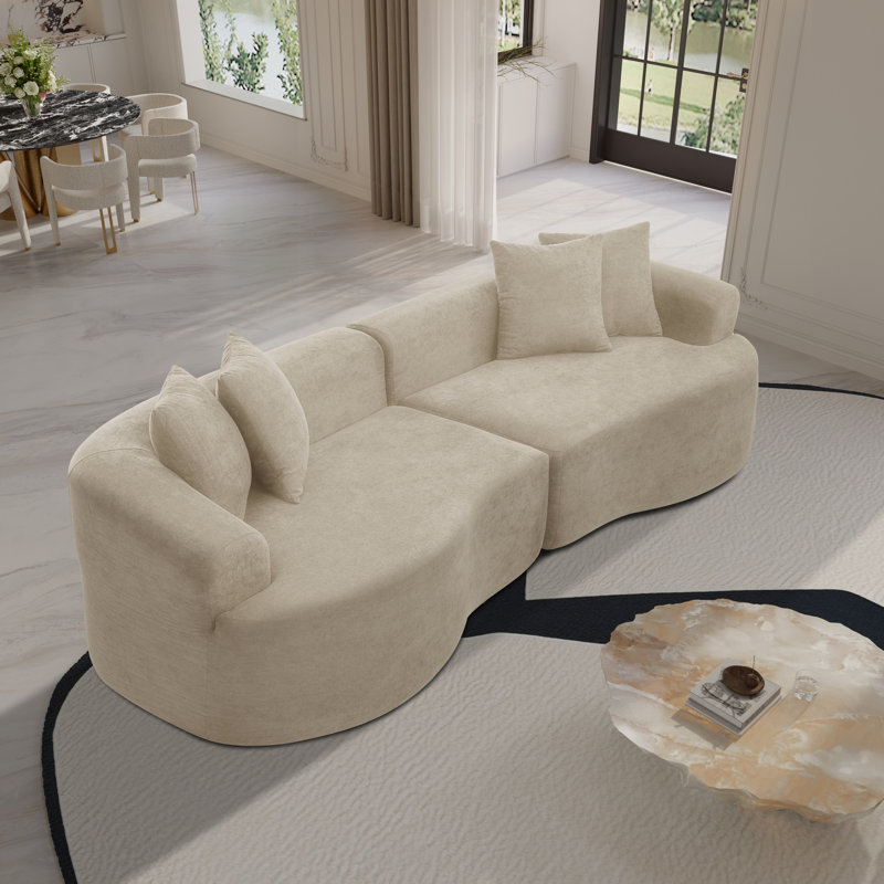 Chenille Modern 3-seater Curved Boneless Sectional Sofa, 2-piece Symmetrical Design With Sponge & Pocket Spring Support, No Assembly Required