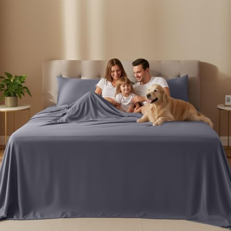 Queen Sheet Set – 4 Piece Bed Sheets For Queen Size Bed, Soft And Breathable Microfiber, Includes 1 Fitted Sheet, 1 Flat Sheet And 2 Pillowcases (Grey)