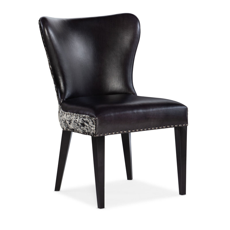 Kano 23.75'' Wide Genuine Leather Side Chair, Black Genuine Leather